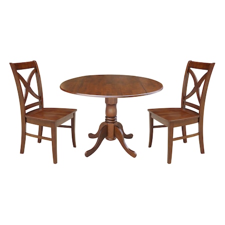 International Concepts 42 in. Dual Drop Leaf Table with 2 Cross Back Dining Chairs - 3 Piece Dining Set K581-42DP-C-14P